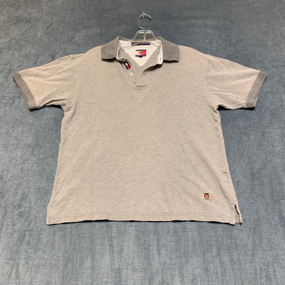Vintage Tommy Hilfiger Polo Shirt Mens Medium Gray Knit Cotton Golf Performance